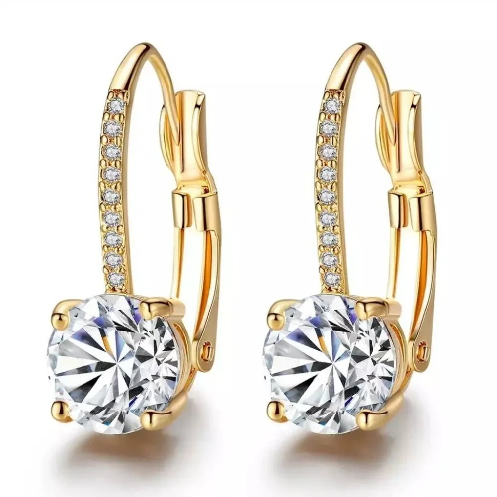 Yellow Gold Clear Brilliant AAA Zircon Clip Earrings - Picture 4 of 4